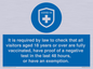 MH7762: It is required by law to check that all visitors aged 18 years or over are fully vaccinated, have proof of a negative test in the last 48 hours, or have an exemption.