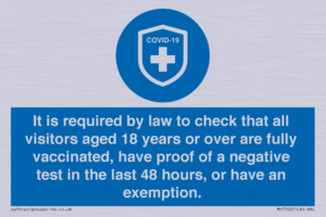MH7762: It is required by law to check that all visitors aged 18 years or over are fully vaccinated, have proof of a negative test in the last 48 hours, or have an exemption.