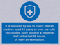 MH7762: It is required by law to check that all visitors aged 18 years or over are fully vaccinated, have proof of a negative test in the last 48 hours, or have an exemption.