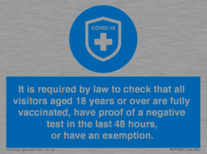 MH7762: It is required by law to check that all visitors aged 18 years or over are fully vaccinated, have proof of a negative test in the last 48 hours, or have an exemption.