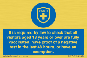 MH7762: It is required by law to check that all visitors aged 18 years or over are fully vaccinated, have proof of a negative test in the last 48 hours, or have an exemption.