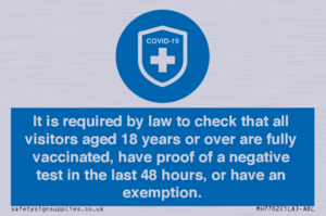MH7762: It is required by law to check that all visitors aged 18 years or over are fully vaccinated, have proof of a negative test in the last 48 hours, or have an exemption.