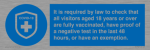 MH7762: It is required by law to check that all visitors aged 18 years or over are fully vaccinated, have proof of a negative test in the last 48 hours, or have an exemption.