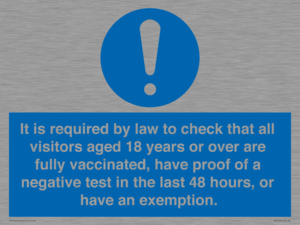 MH7763: It is required by law to check that all visitors aged 18 years or over are fully vaccinated, have proof of a negative test in the last 48 hours, or have an exemption.