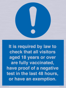 MH7763: It is required by law to check that all visitors aged 18 years or over are fully vaccinated, have proof of a negative test in the last 48 hours, or have an exemption.