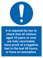 MH7763: It is required by law to check that all visitors aged 18 years or over are fully vaccinated, have proof of a negative test in the last 48 hours, or have an exemption.