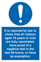 MH7763: It is required by law to check that all visitors aged 18 years or over are fully vaccinated, have proof of a negative test in the last 48 hours, or have an exemption.