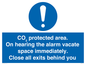 MN7906: CO₂ protected area. On hearing the alarm vacate space immediately. Close all exits behind you