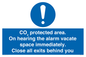MN7906: CO₂ protected area. On hearing the alarm vacate space immediately. Close all exits behind you
