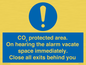 MN7906: CO₂ protected area. On hearing the alarm vacate space immediately. Close all exits behind you