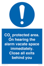 MN7906: CO₂ protected area. On hearing the alarm vacate space immediately. Close all exits behind you
