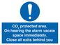 MN7906: CO₂ protected area. On hearing the alarm vacate space immediately. Close all exits behind you