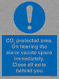 MN7906: CO₂ protected area. On hearing the alarm vacate space immediately. Close all exits behind you
