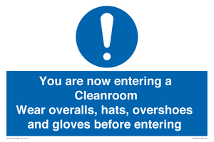 MP10059: Cleanroom Wear overalls, hats, overshoes and gloves before entering