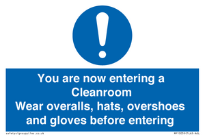 MP10059: Cleanroom Wear overalls, hats, overshoes and gloves before entering