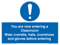 MP10059: Cleanroom Wear overalls, hats, overshoes and gloves before entering