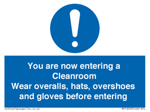 MP10059: Cleanroom Wear overalls, hats, overshoes and gloves before entering