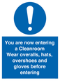 MP10059: Cleanroom Wear overalls, hats, overshoes and gloves before entering