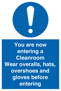 MP10059: Cleanroom Wear overalls, hats, overshoes and gloves before entering