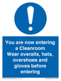 MP10059: Cleanroom Wear overalls, hats, overshoes and gloves before entering