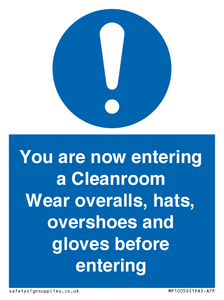 MP10059: Cleanroom Wear overalls, hats, overshoes and gloves before entering