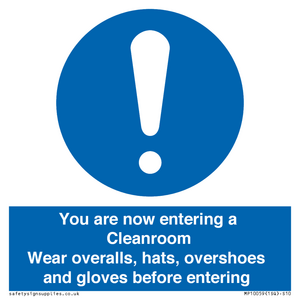 MP10059: Cleanroom Wear overalls, hats, overshoes and gloves before entering
