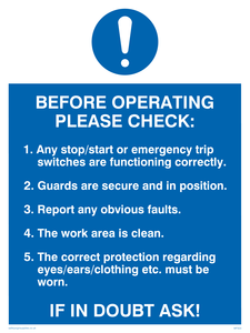 MP303: before operating please check poster