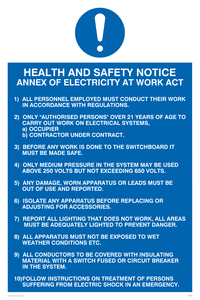 MP308: h&s notice annex of electricity at work act
