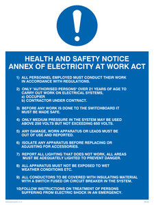 MP308: h&s notice annex of electricity at work act