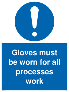 MP5714: Gloves must be worn for all processes work Sign