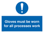 MP5714: Gloves must be worn for all processes work Sign