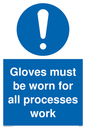 MP5714: Gloves must be worn for all processes work Sign