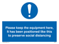 MP6157: Please keep the equipment here, It has been positioned like this to preserve social distancing