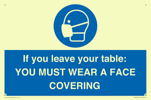 MP6263: If you leave your table: YOU MUST WEAR A FACE COVERING