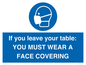MP6263: If you leave your table: YOU MUST WEAR A FACE COVERING
