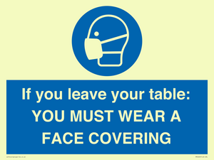 MP6263: If you leave your table: YOU MUST WEAR A FACE COVERING