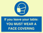 MP6263: If you leave your table: YOU MUST WEAR A FACE COVERING