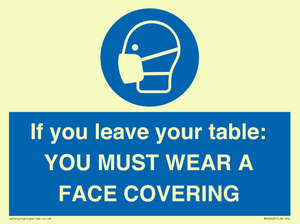 MP6263: If you leave your table: YOU MUST WEAR A FACE COVERING