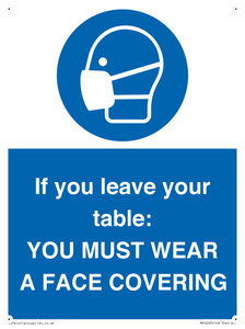 MP6263: If you leave your table: YOU MUST WEAR A FACE COVERING