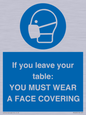 MP6263: If you leave your table: YOU MUST WEAR A FACE COVERING