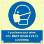 MP6263: If you leave your table: YOU MUST WEAR A FACE COVERING