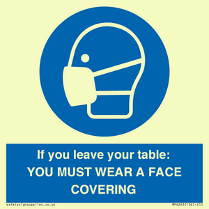 MP6263: If you leave your table: YOU MUST WEAR A FACE COVERING