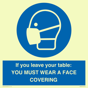 MP6263: If you leave your table: YOU MUST WEAR A FACE COVERING