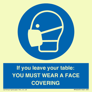 MP6263: If you leave your table: YOU MUST WEAR A FACE COVERING