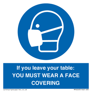 MP6263: If you leave your table: YOU MUST WEAR A FACE COVERING