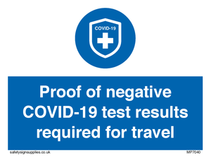 MP7040: Proof of negative COVID-19 test results required for travel