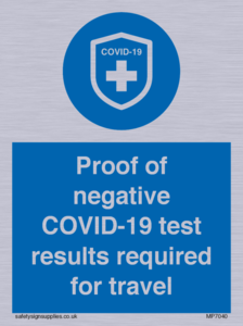 MP7040: Proof of negative COVID-19 test results required for travel