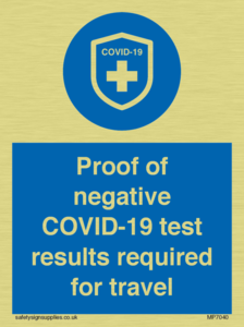 MP7040: Proof of negative COVID-19 test results required for travel