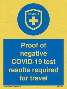 MP7040: Proof of negative COVID-19 test results required for travel