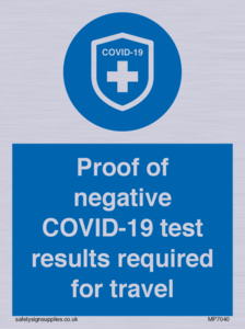 MP7040: Proof of negative COVID-19 test results required for travel